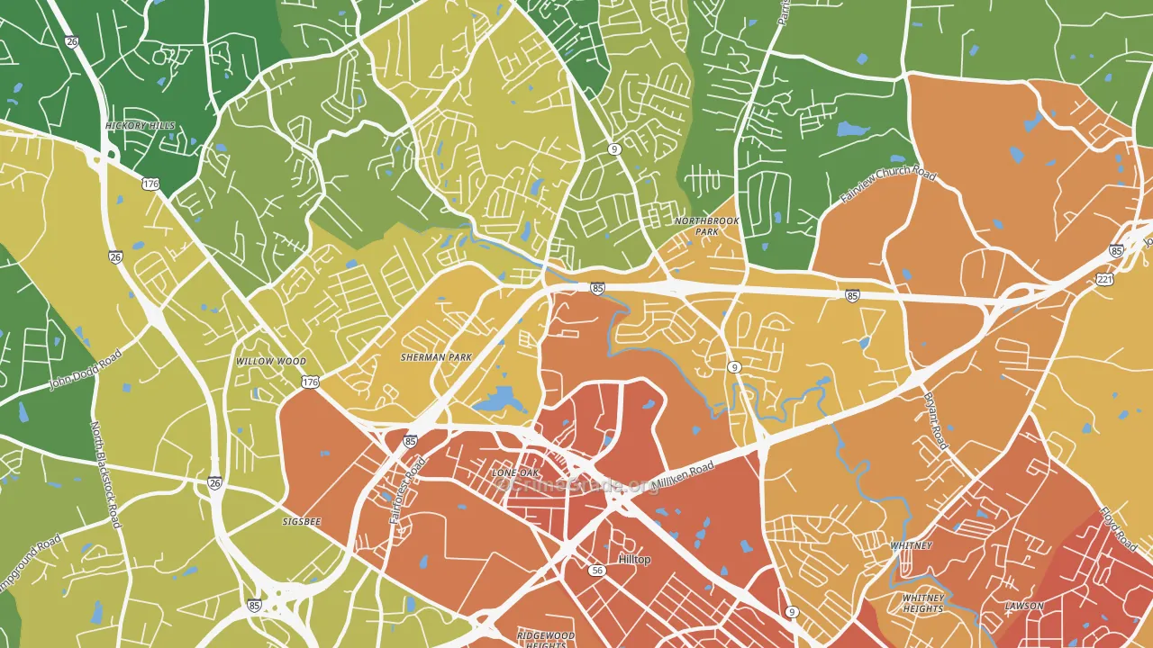 Valley Falls, SC Map of Assault Rates