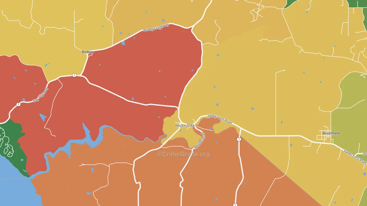 Valley Ford, CA Map of Assault Rates