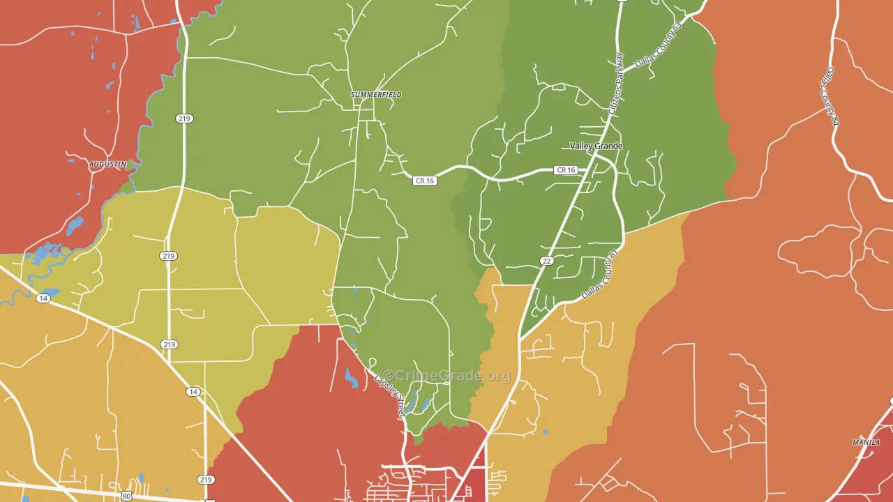 Valley Grande, AL Map of Assault Rates