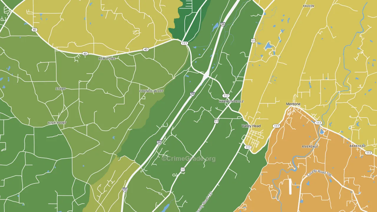 Valley Head, AL Map of Assault Rates