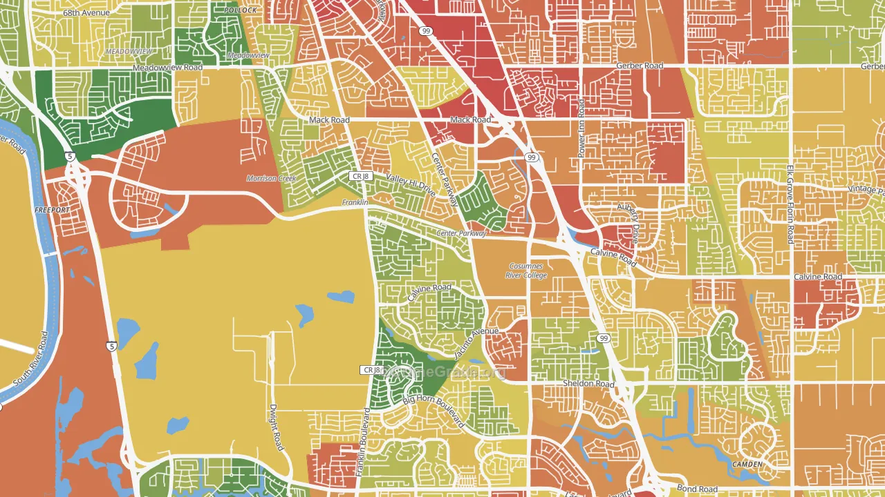 Valley High-North Laguna, Sacramento, CA Map of Assault Rates