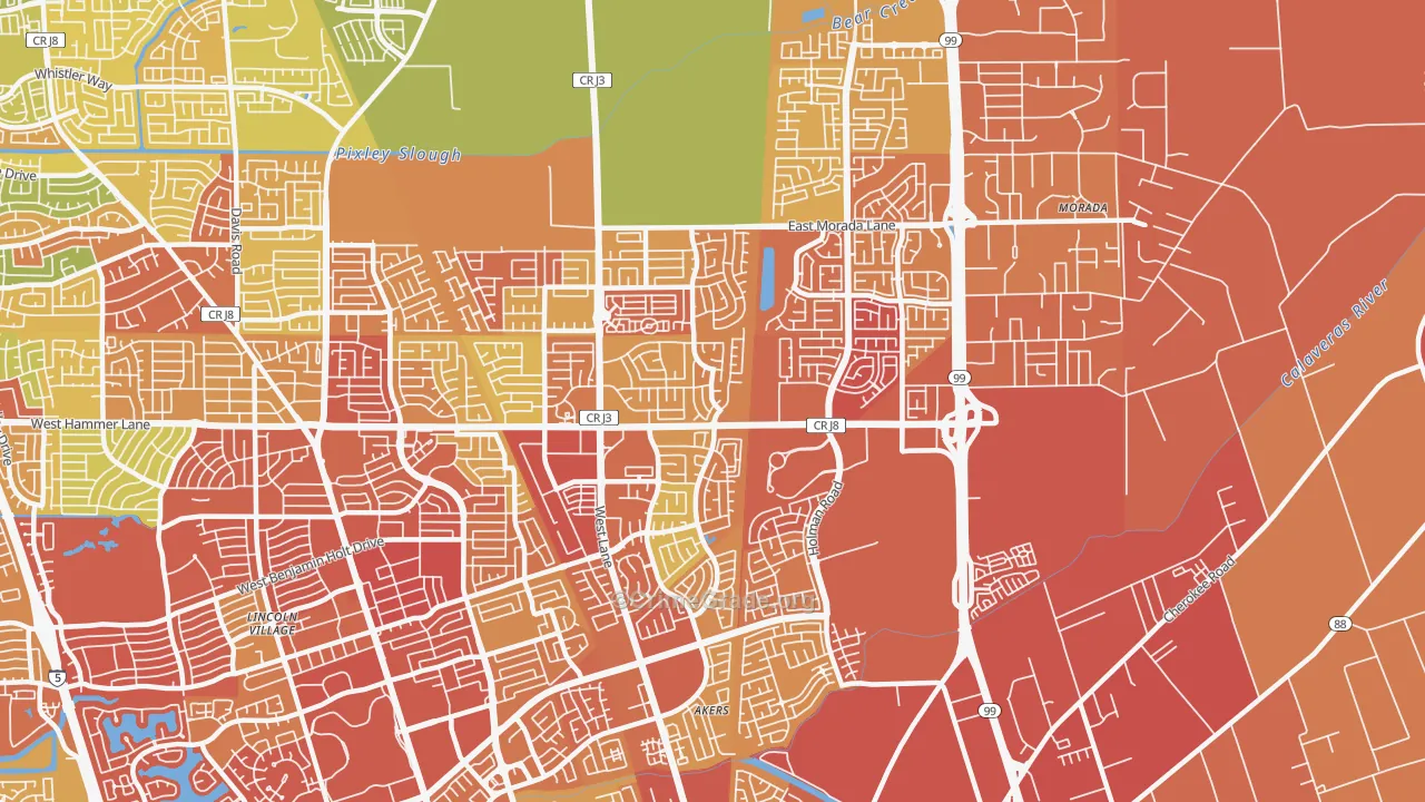 Valley Oak, Stockton, CA Map of Assault Rates