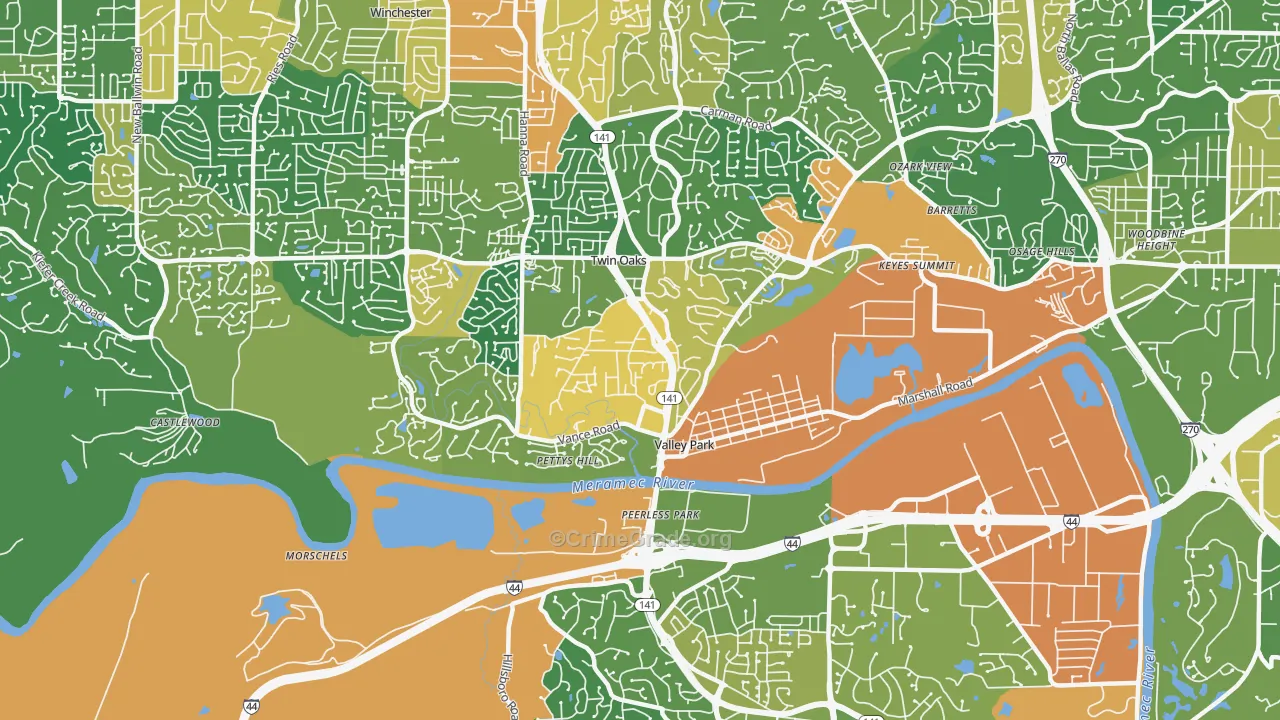 Valley Park, MO Map of Assault Rates