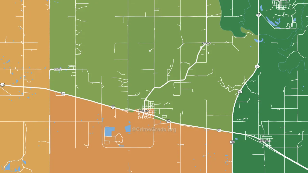 Valliant, OK Map of Assault Rates