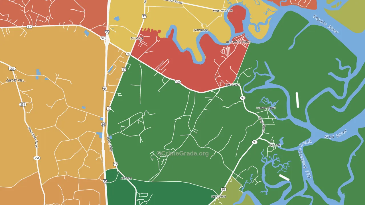 Valona, GA Map of Assault Rates