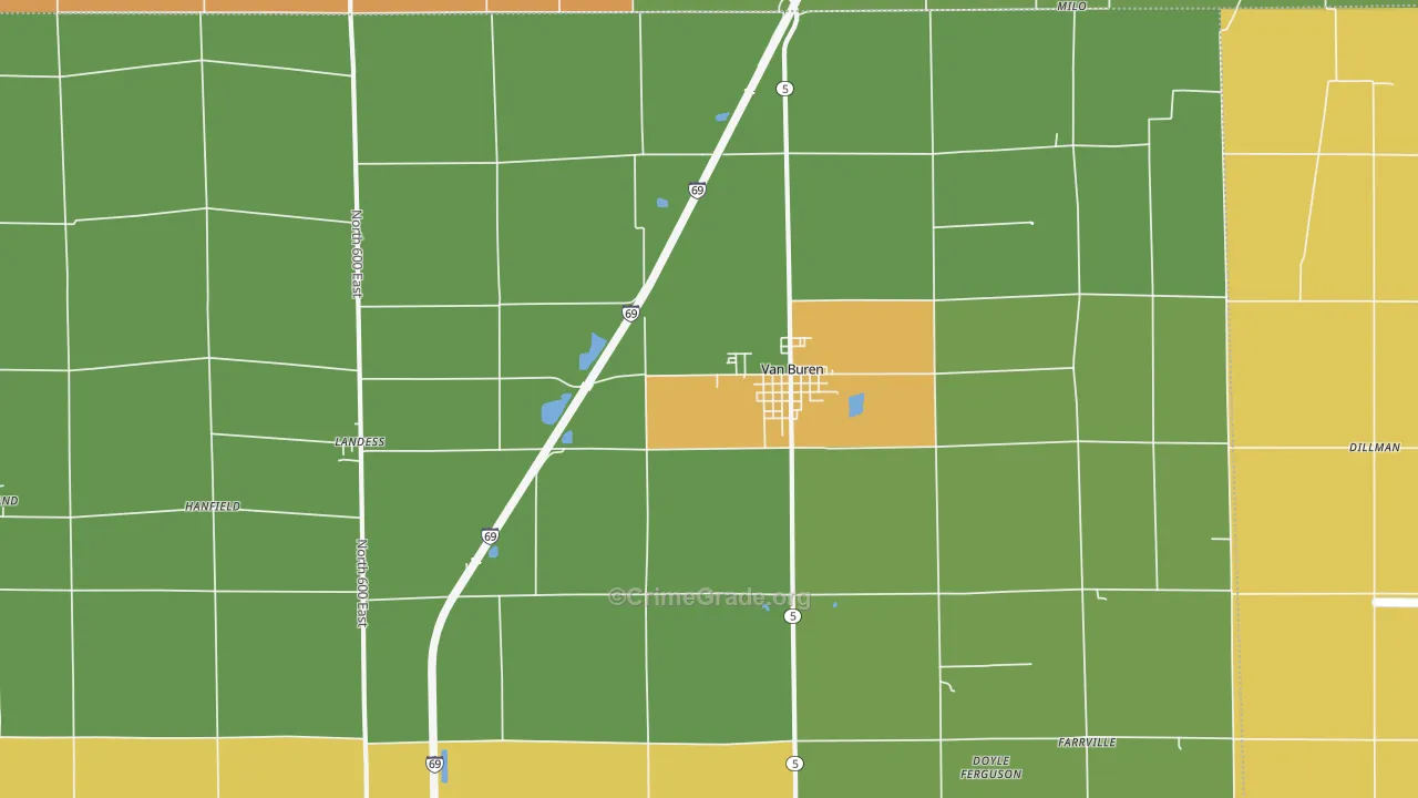 Van Buren, IN Map of Assault Rates