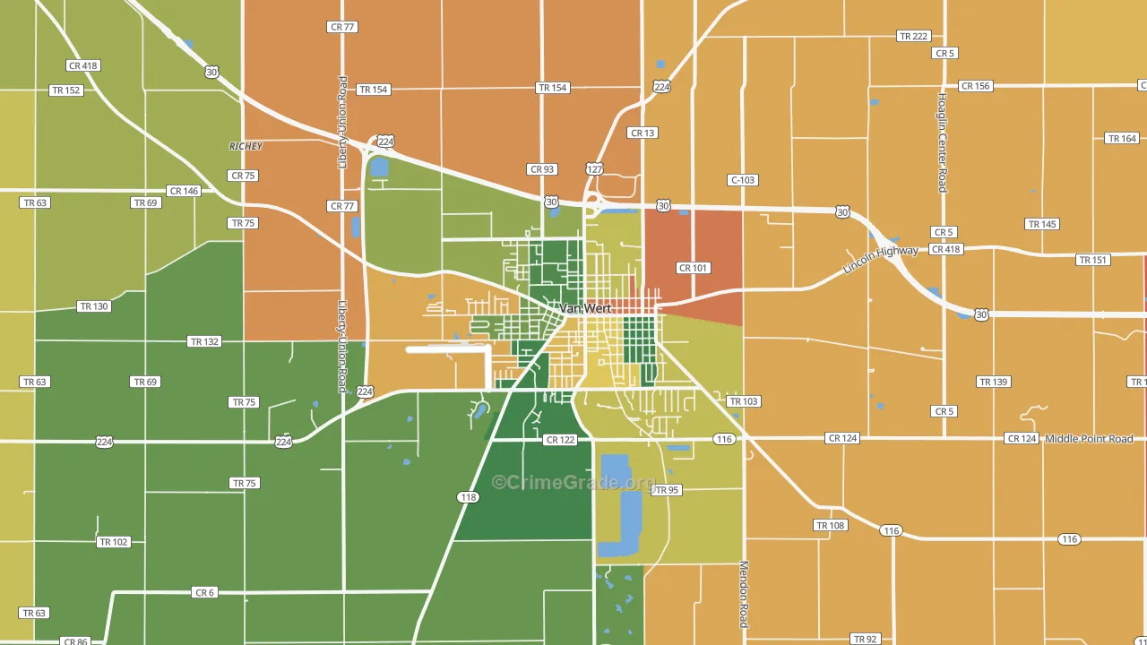 Van Wert, OH Map of Assault Rates