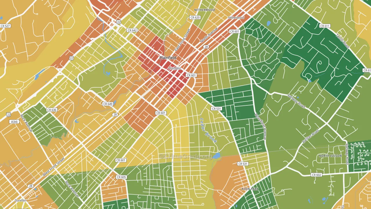 Van Wyck Brooks Historic District, Plainfield, NJ Map of Assault Rates