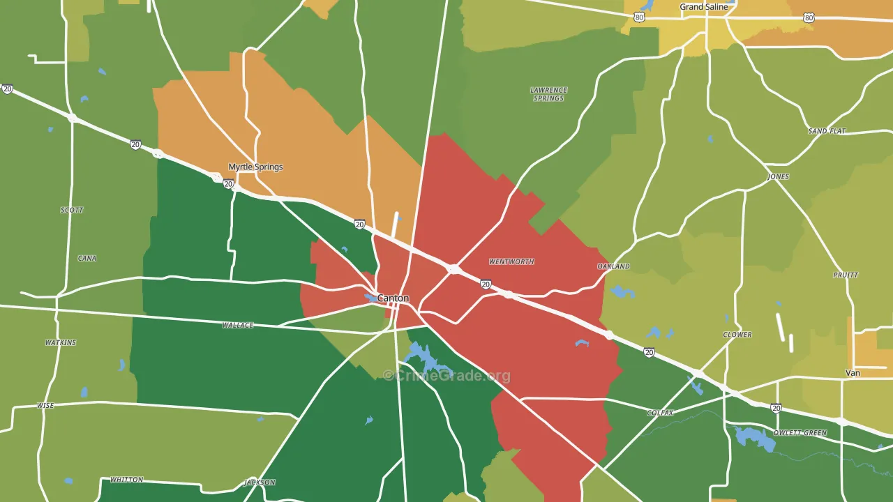 Van Zandt County, TX Map of Assault Rates