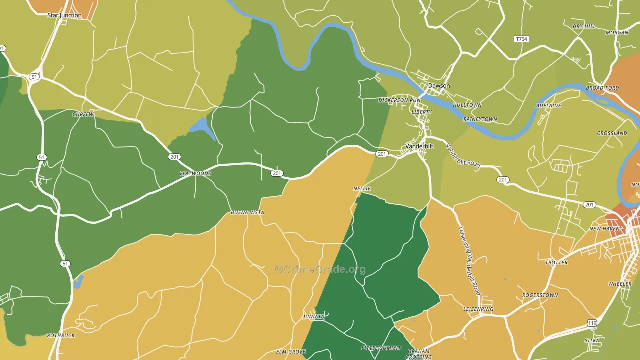 Vanderbilt, PA Map of Assault Rates