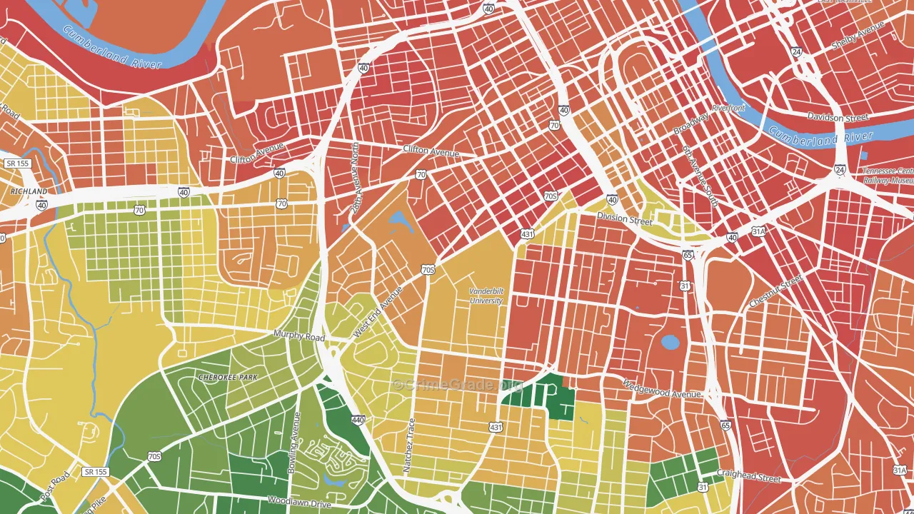 Vanderbilt-West End, Nashville, TN Map of Assault Rates