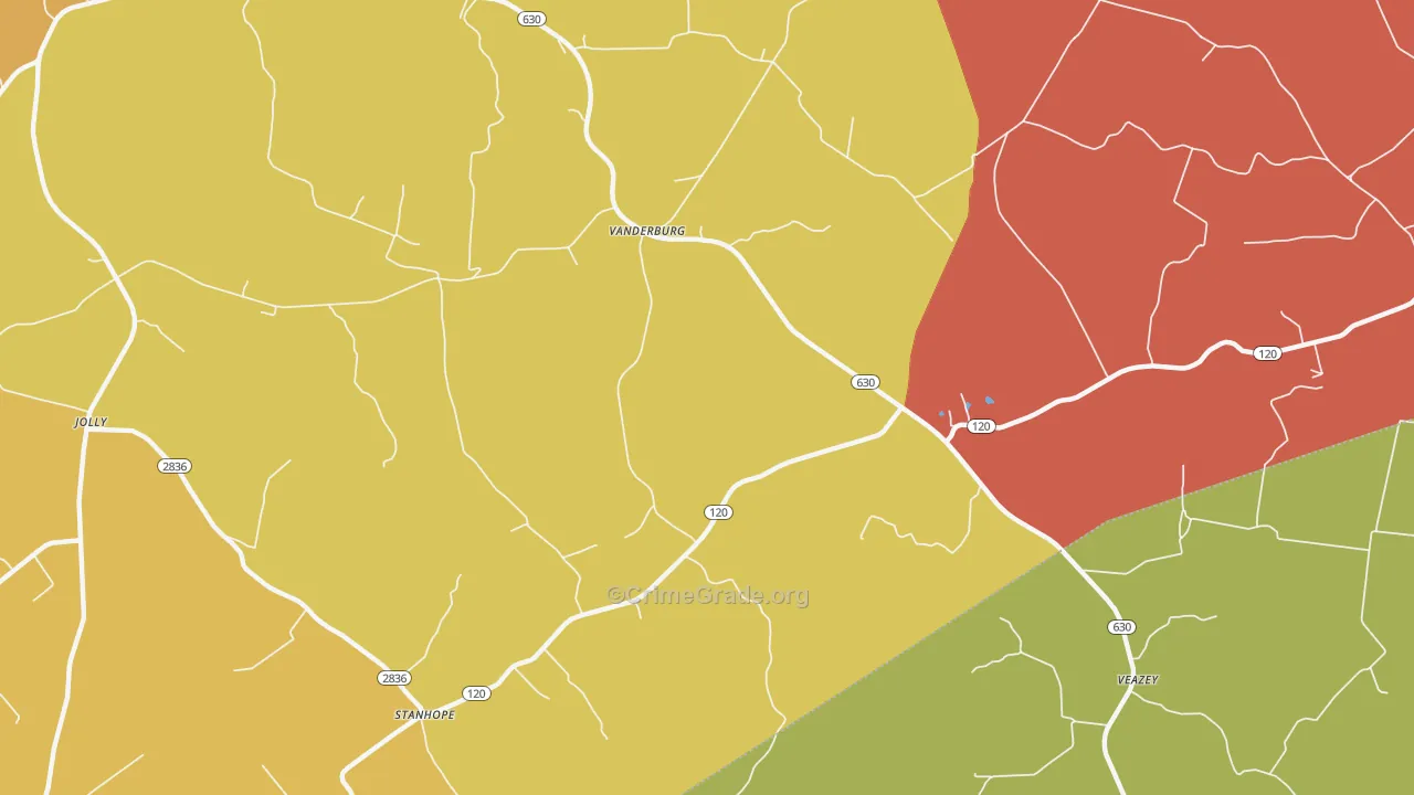 Vanderburg, KY Map of Assault Rates