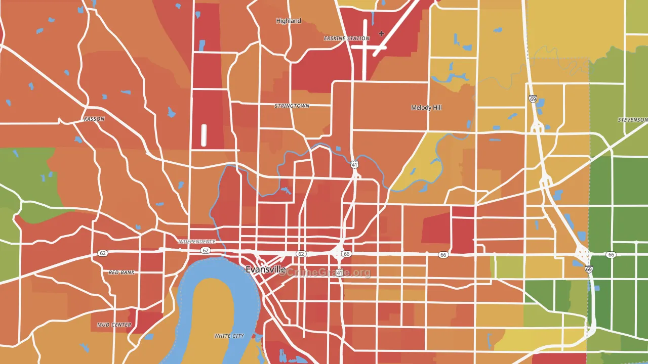 Vanderburgh County, IN Map of Assault Rates
