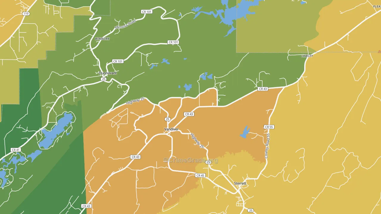 Vandiver, AL Map of Assault Rates