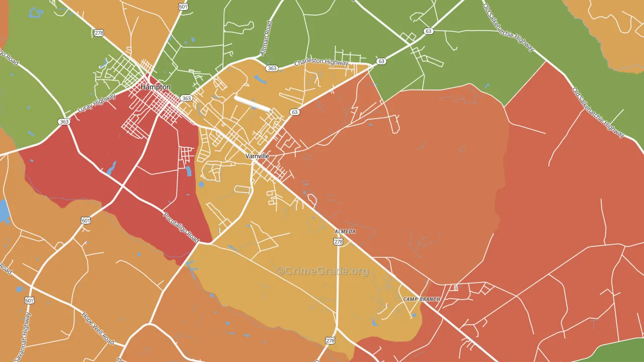 Varnville, SC Map of Assault Rates