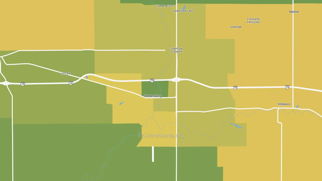 Veedersburg, IN Map of Assault Rates