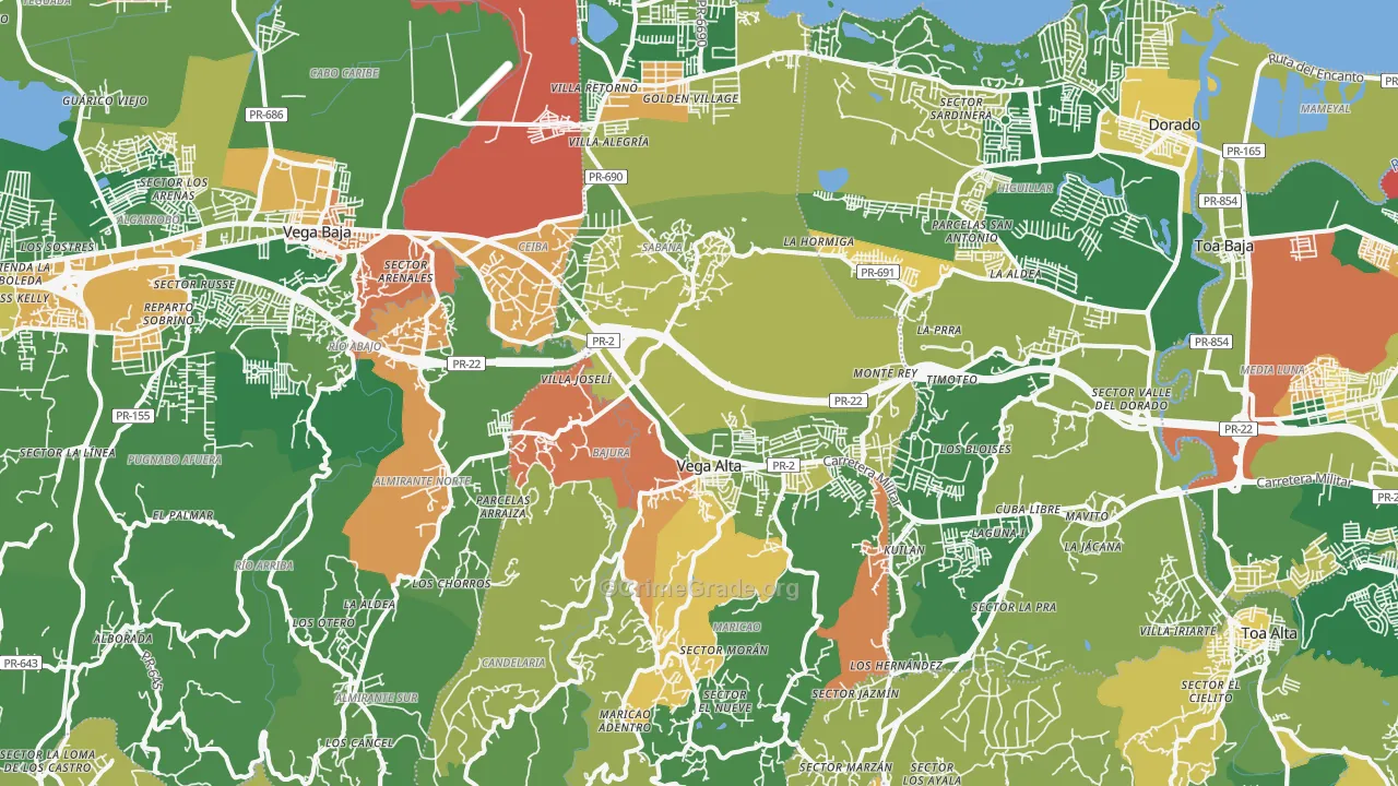 Vega Alta Municipio, PR Map of Assault Rates