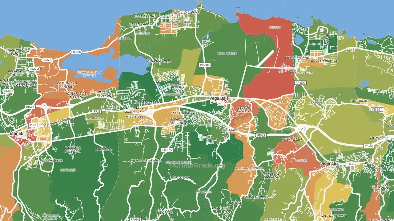Vega Baja Municipio, PR Map of Assault Rates
