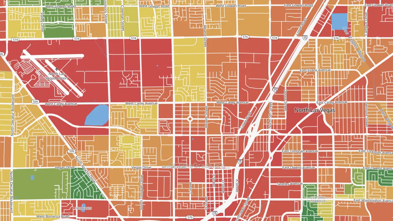 Vegas Heights, North Las Vegas, NV Map of Assault Rates
