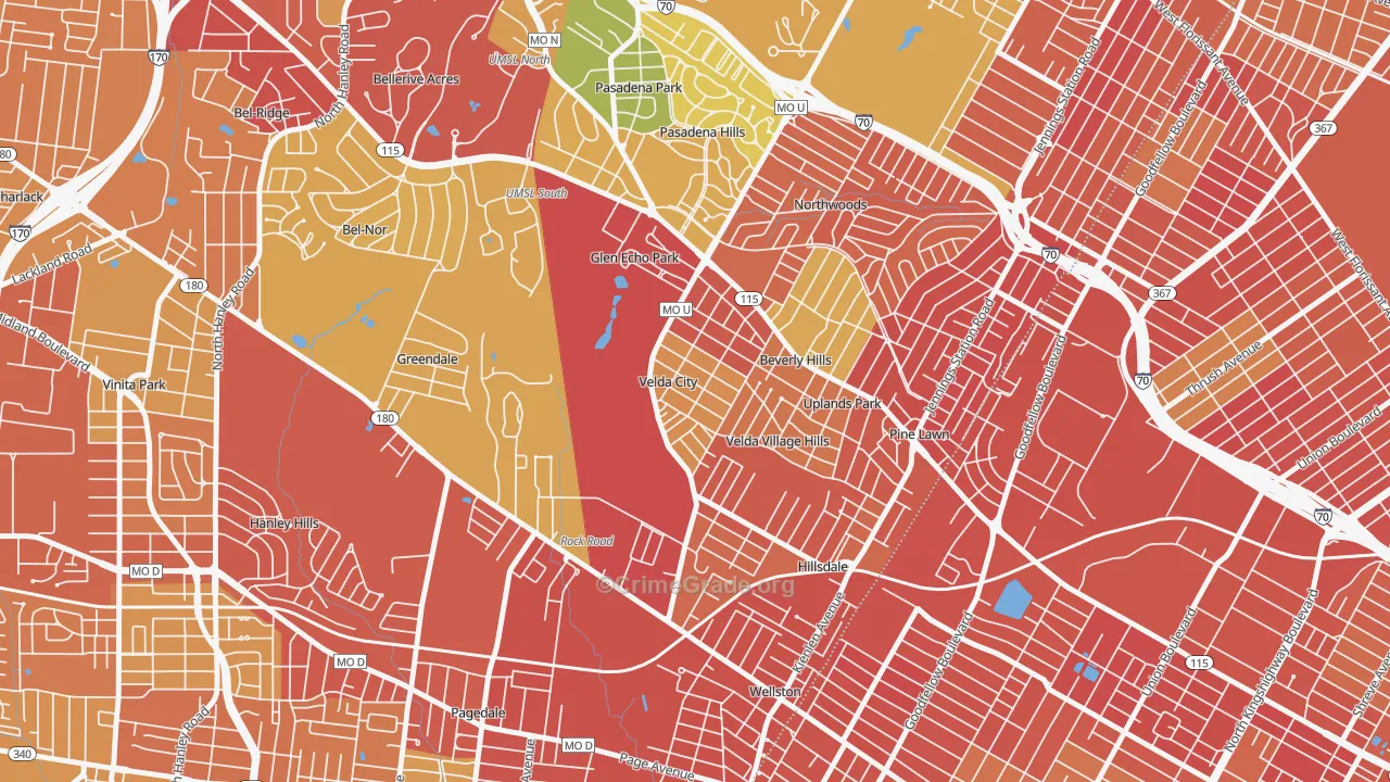 Velda City, MO Map of Assault Rates