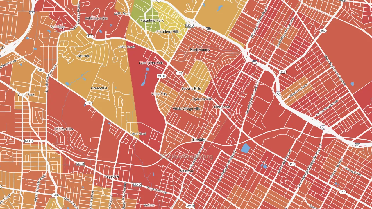 Velda Village Hills, MO Map of Assault Rates