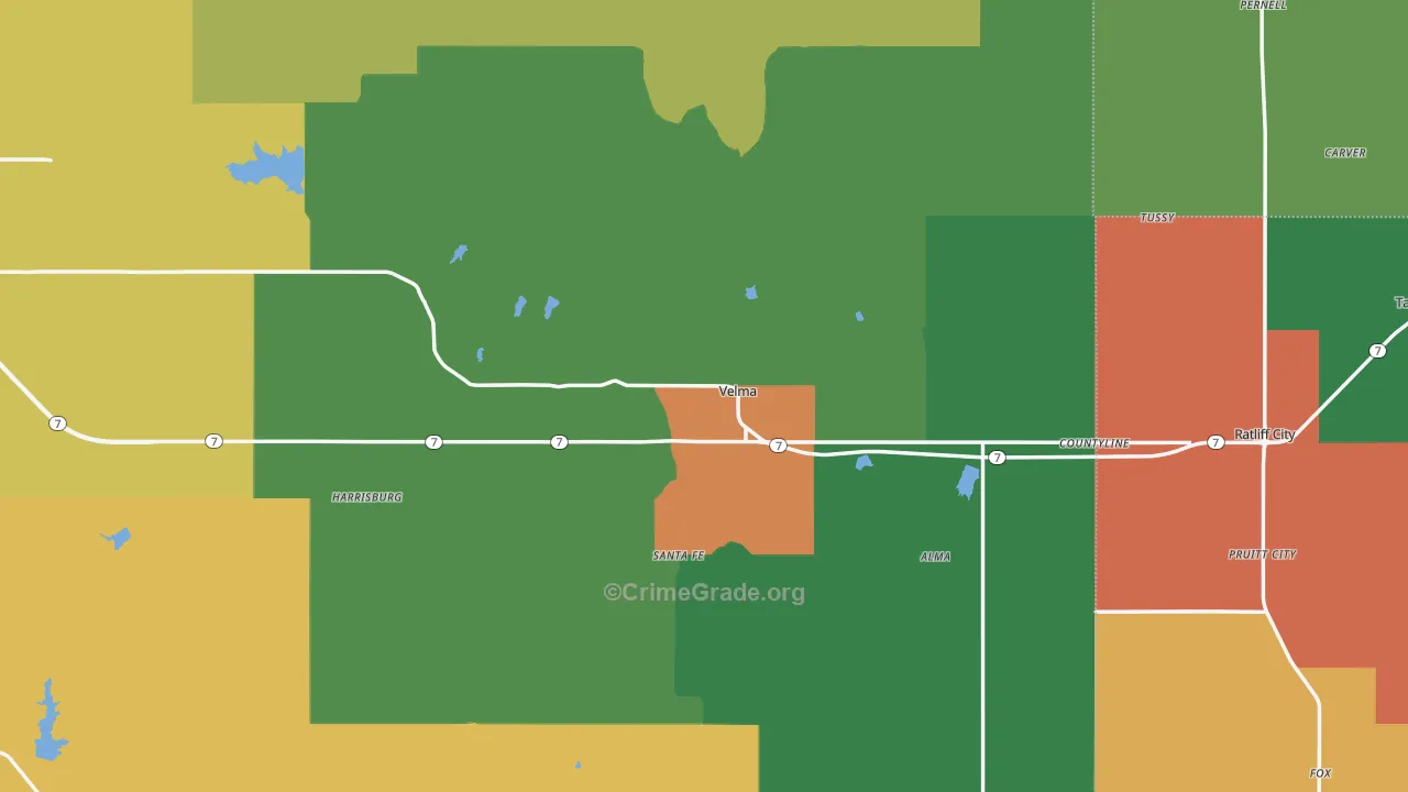 Velma, OK Map of Assault Rates