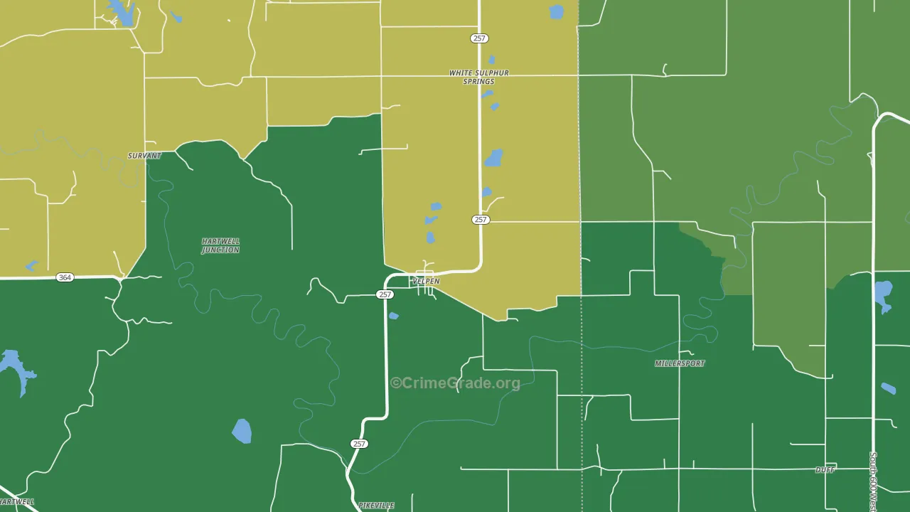 Velpen, IN Map of Assault Rates