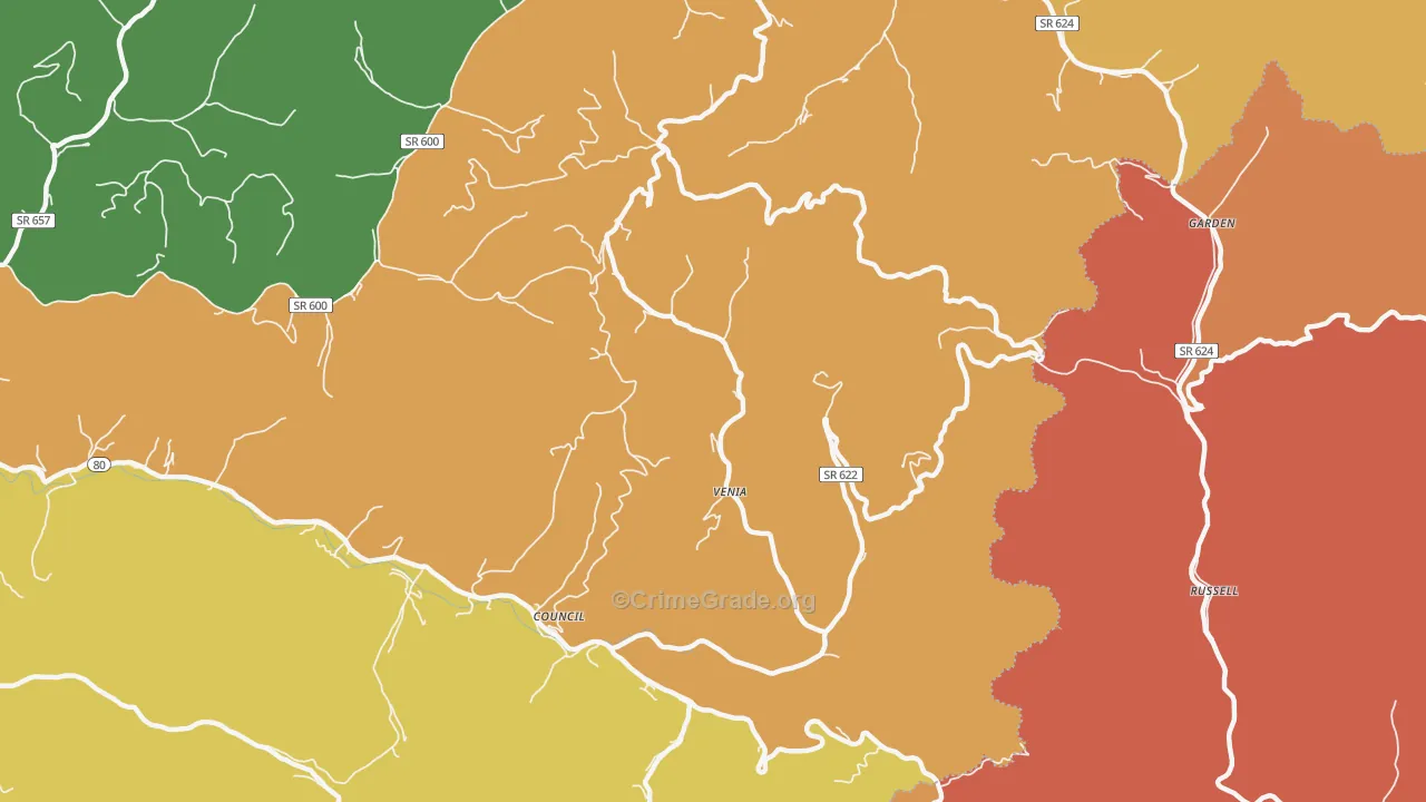 Venia, VA Map of Assault Rates
