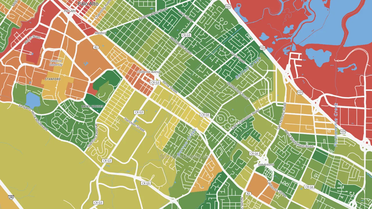Ventura, Palo Alto, CA Map of Assault Rates
