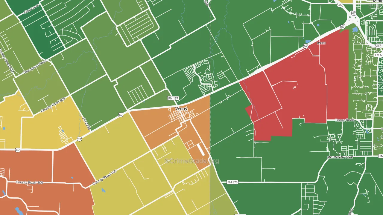 Venus, TX Map of Assault Rates