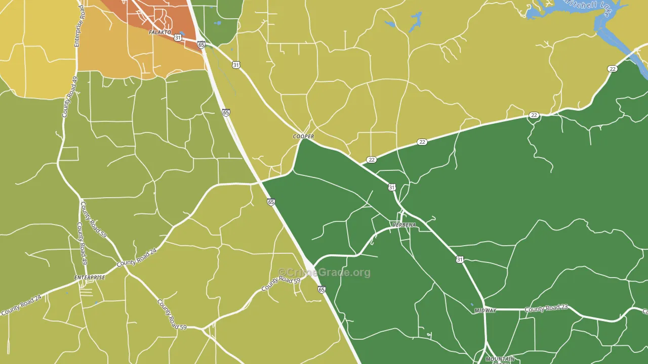 Verbena, AL Map of Assault Rates