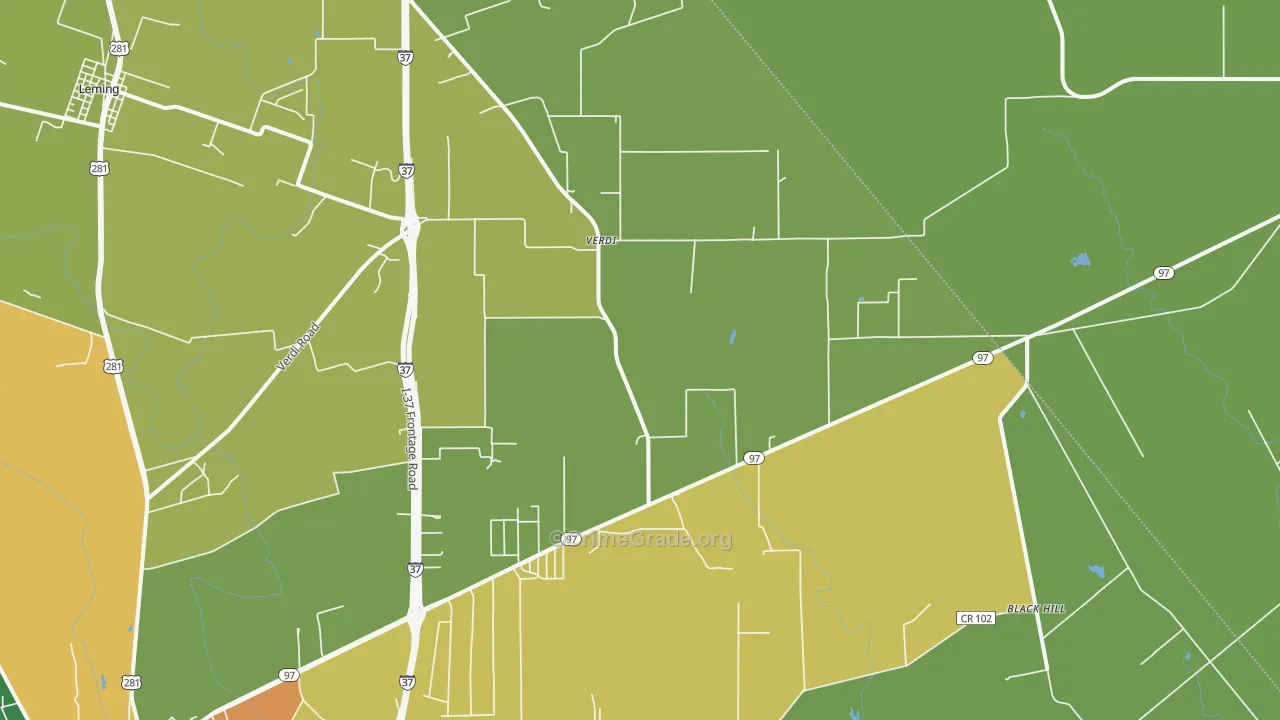 Verdi, TX Map of Assault Rates