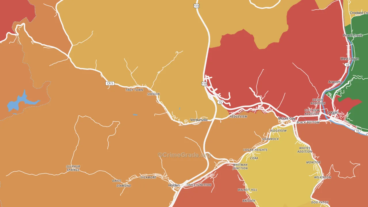 Verdunville, WV Map of Assault Rates