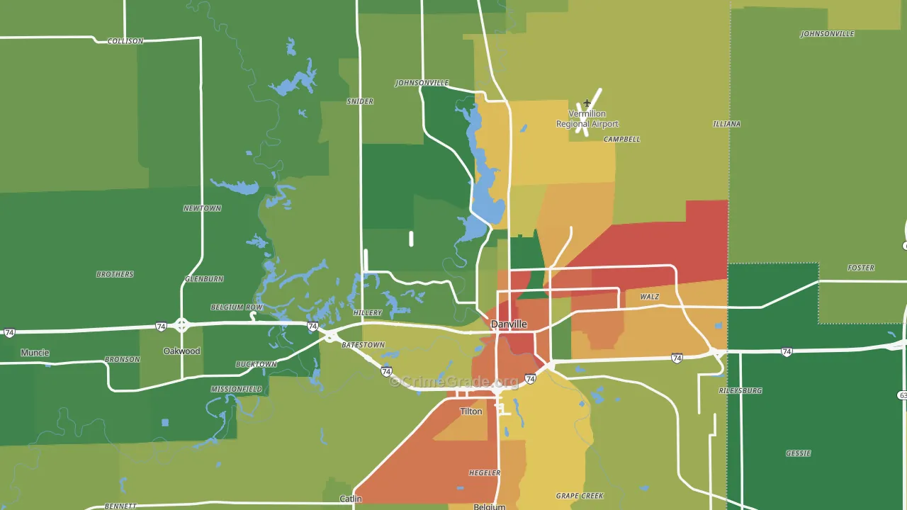 Vermilion County, IL Map of Assault Rates