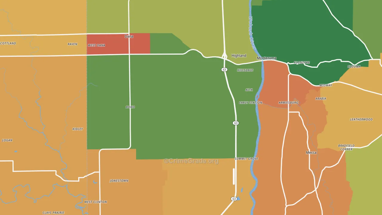 Vermillion County, IN Map of Assault Rates