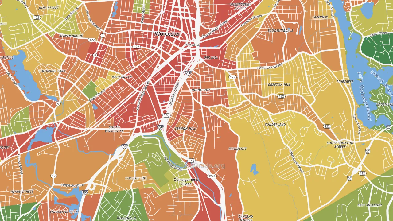 Vernon Hill, Worcester, MA Map of Assault Rates