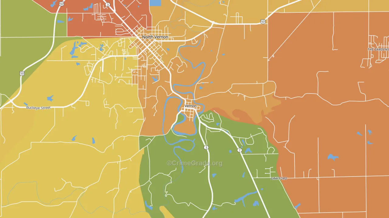 Vernon, IN Map of Assault Rates