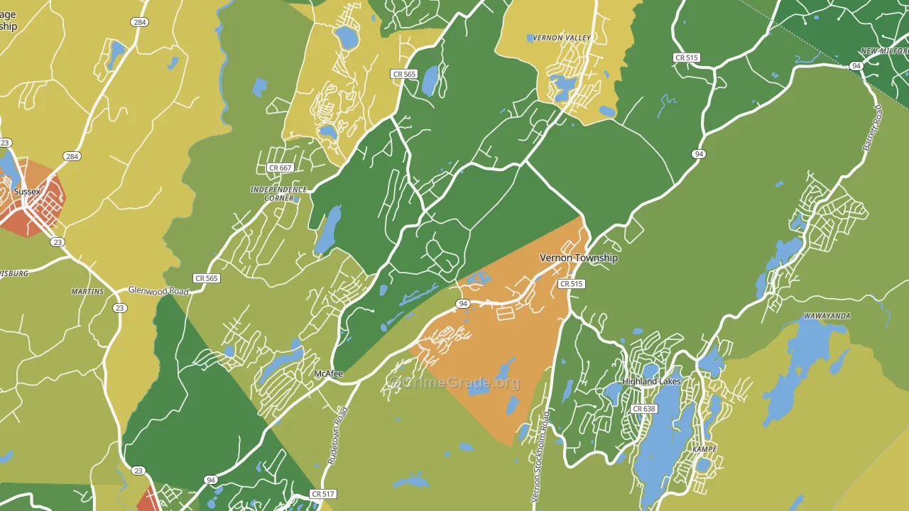Vernon, NJ Map of Assault Rates