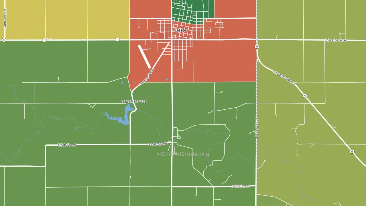 Vernon Springs, IA Map of Assault Rates