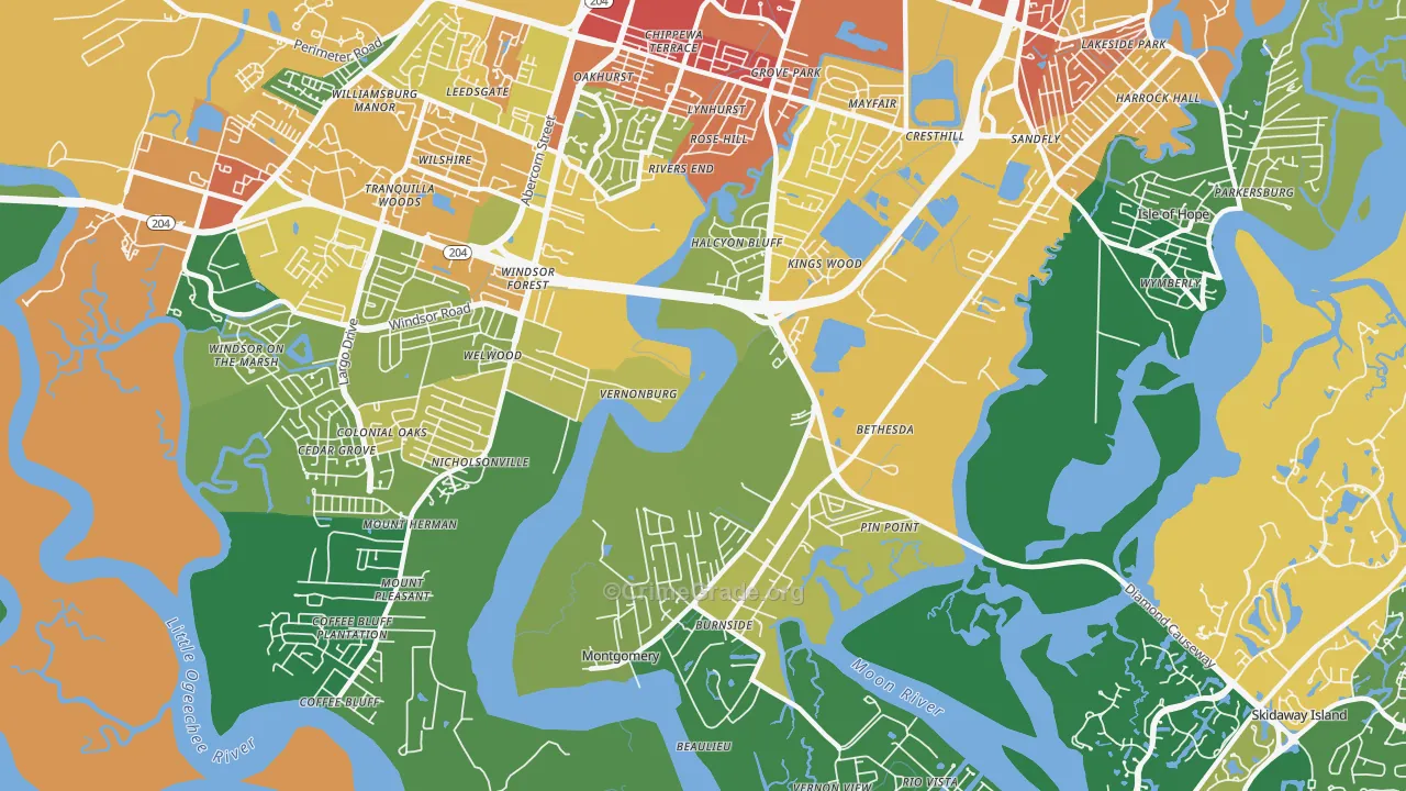 Vernonburg, GA Map of Assault Rates