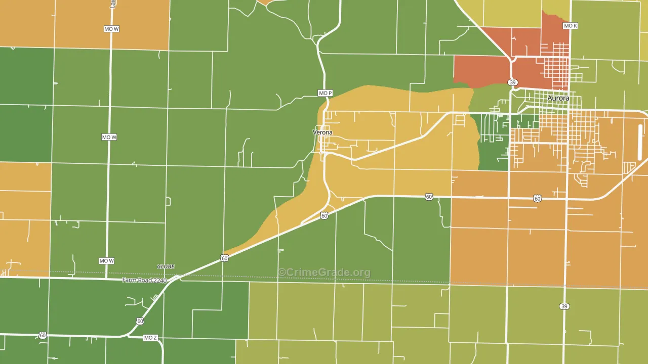Verona, MO Map of Assault Rates