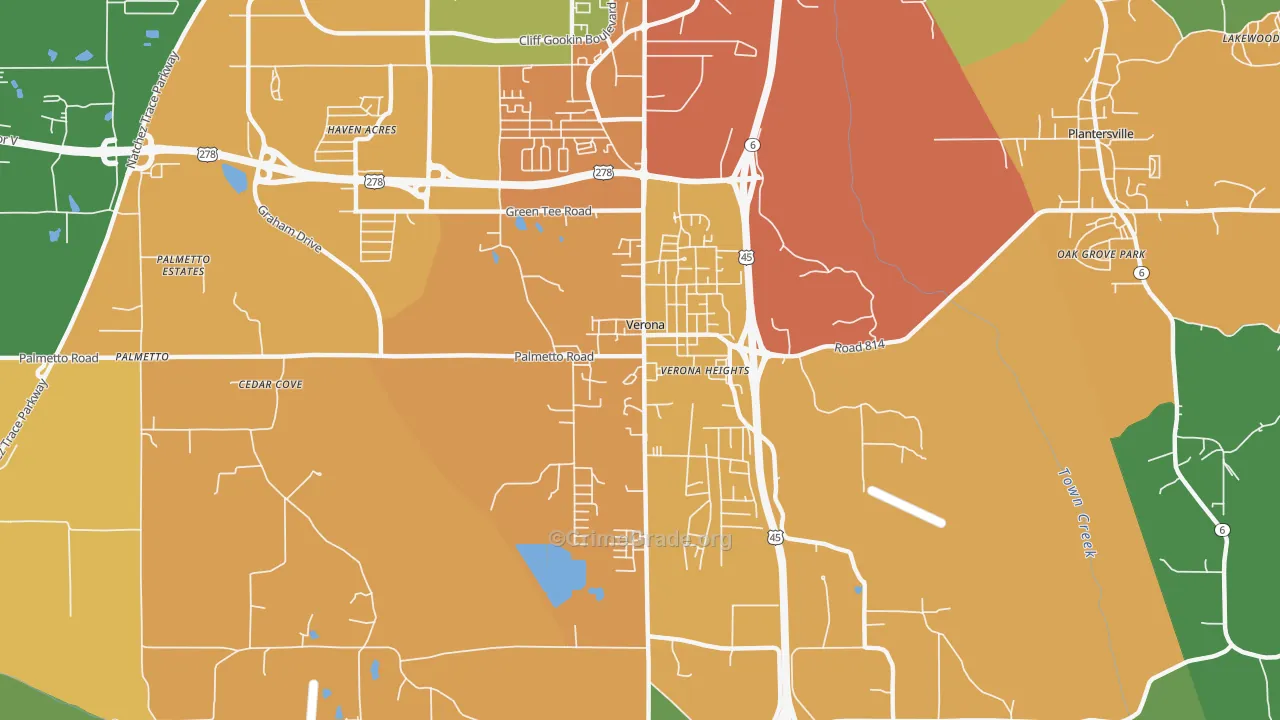Verona, MS Map of Assault Rates