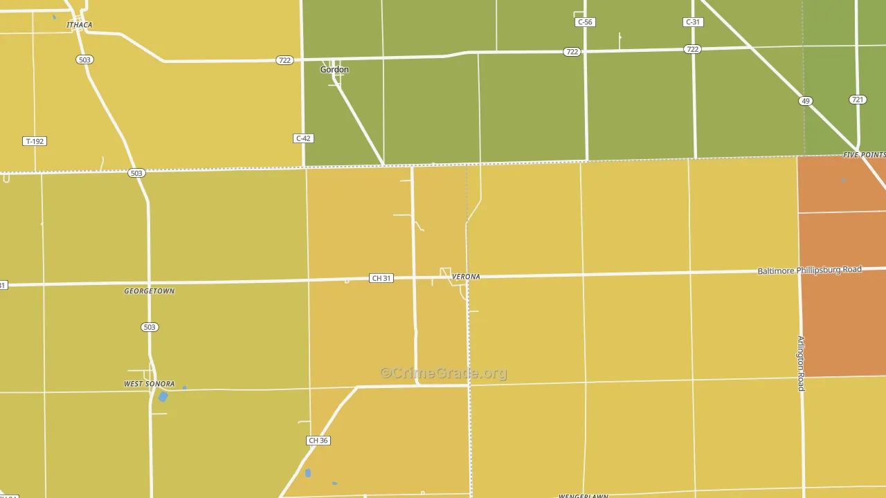 Verona, OH Map of Assault Rates