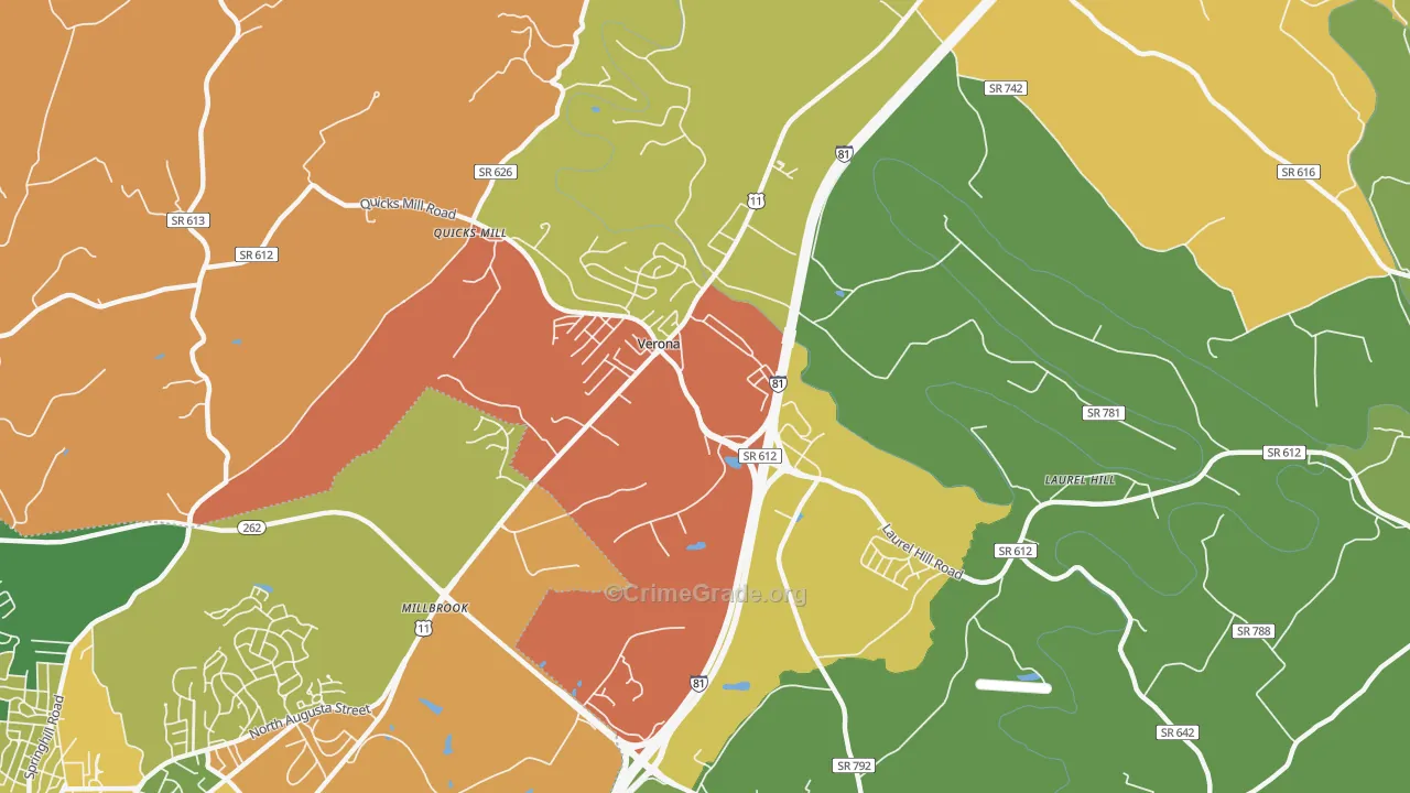 Verona, VA Map of Assault Rates