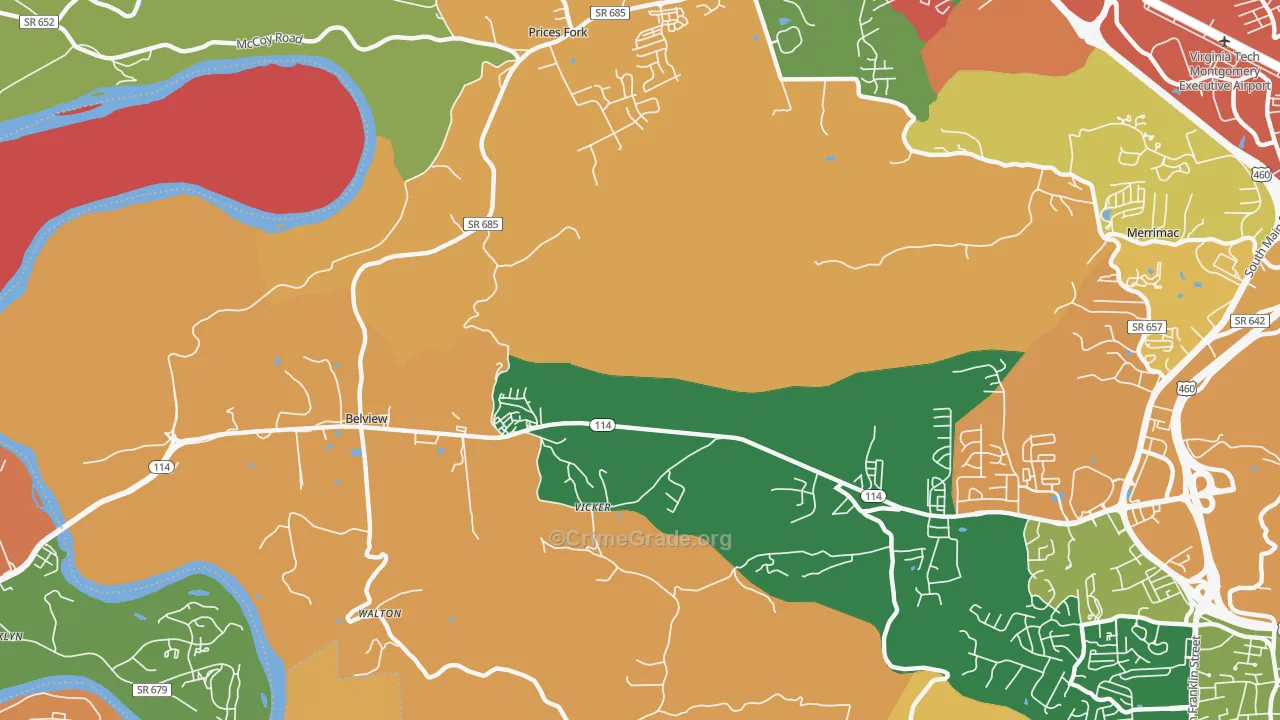 Vicker, VA Map of Assault Rates