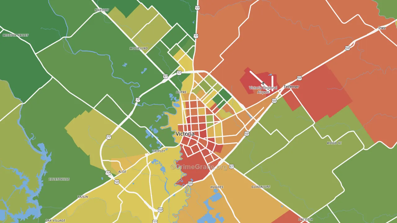 Victoria County, TX Map of Assault Rates