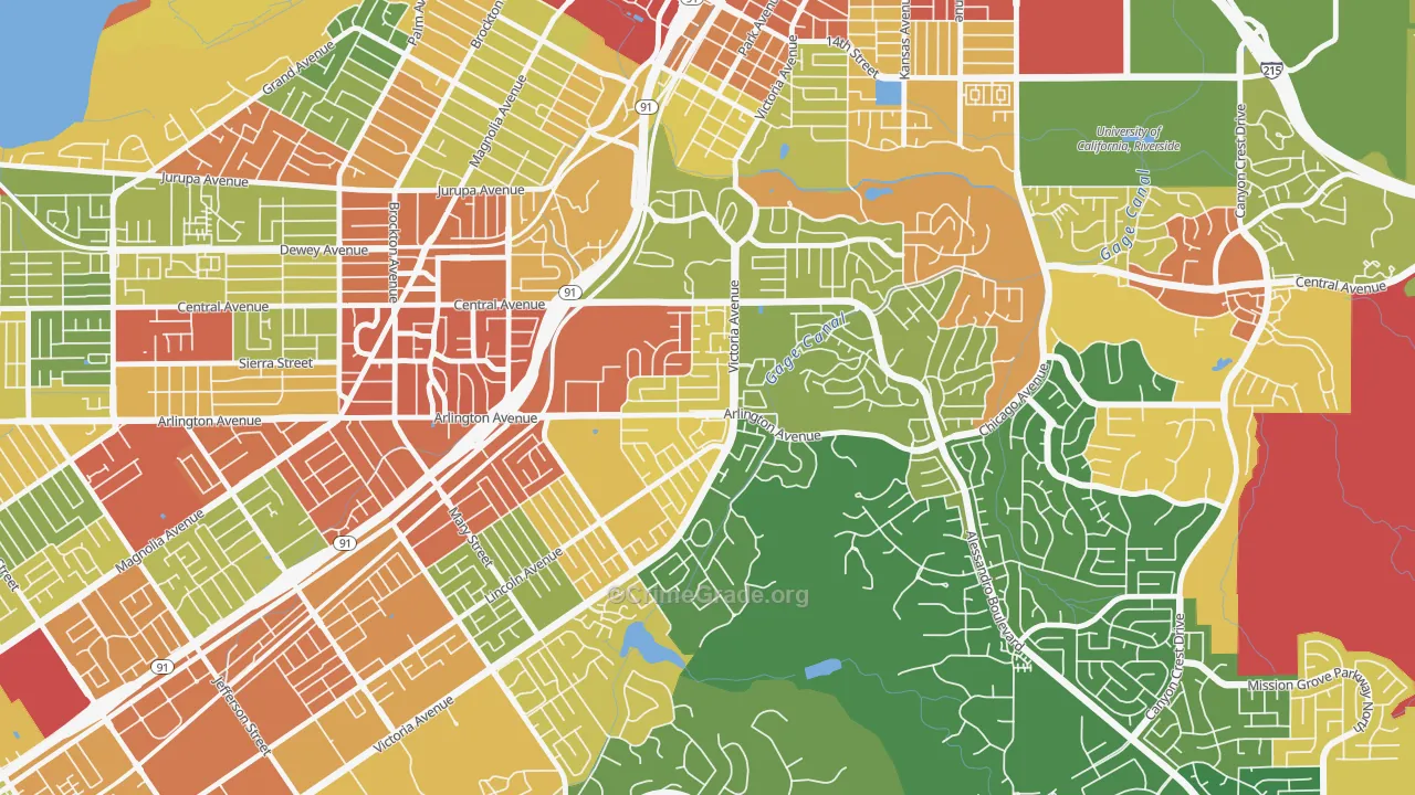 Victoria, Riverside, CA Map of Assault Rates