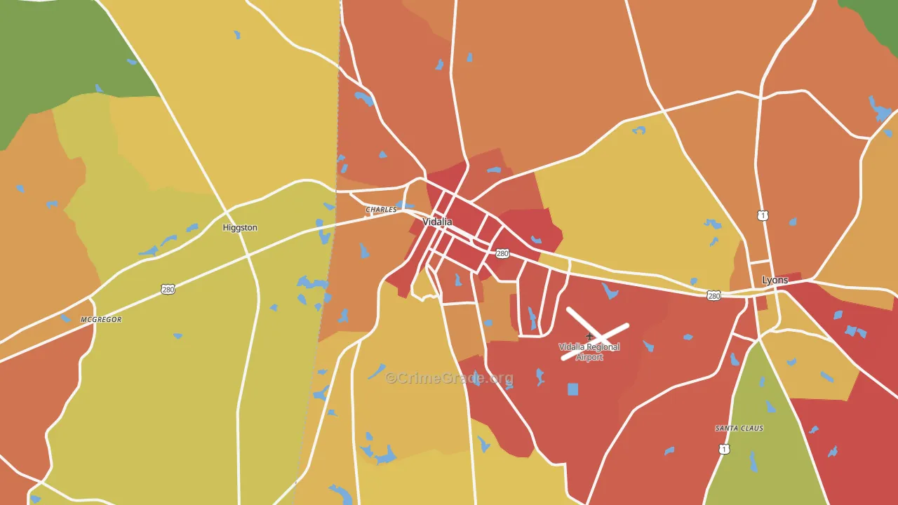 Vidalia, GA Map of Assault Rates