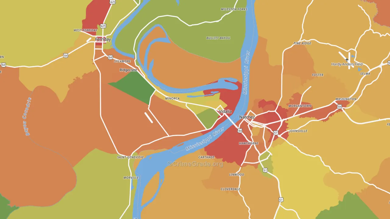 Vidalia, LA Map of Assault Rates