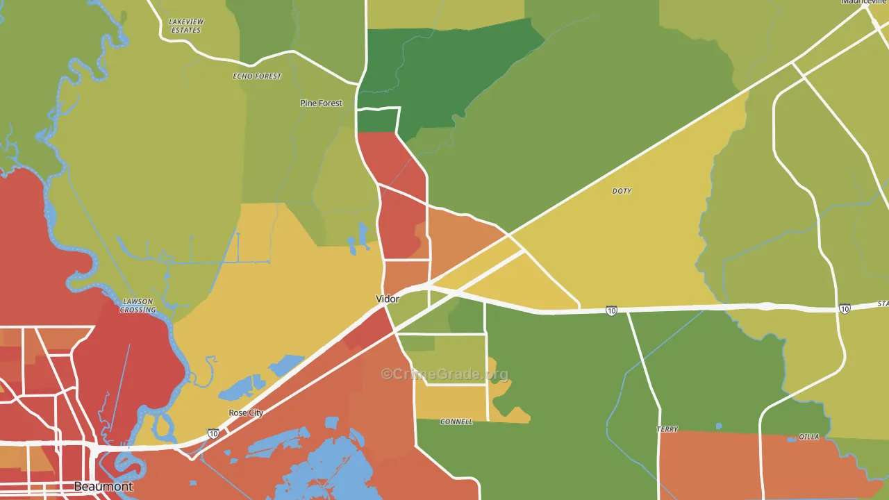 Vidor, TX Map of Assault Rates